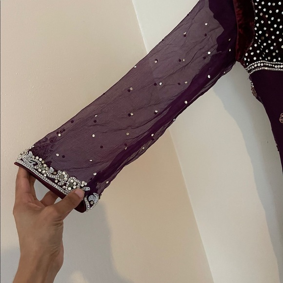 Purple wedding formal wear pakistani salwar kameez small - Picture 5 of 6